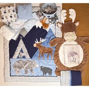 LEVTEX Baby Boy Crib Set (quilt sheets skirt play mat diaper changing mobile) BX